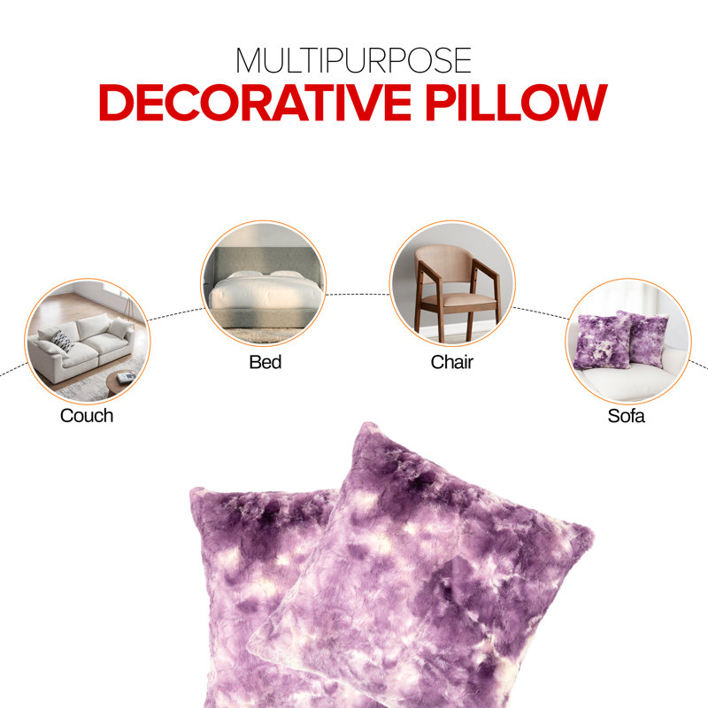  Faux Fur Throw Pillow, White/Purple
