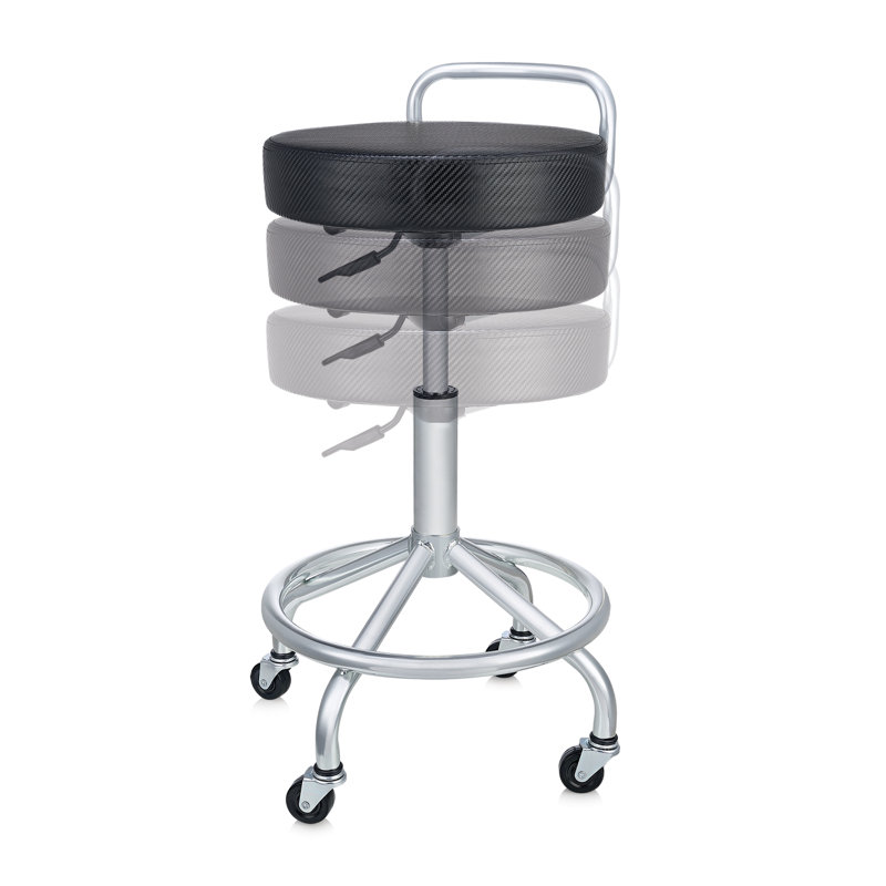 Adjustable Height Black Metal Swivel Laboratory Stool with Wheels