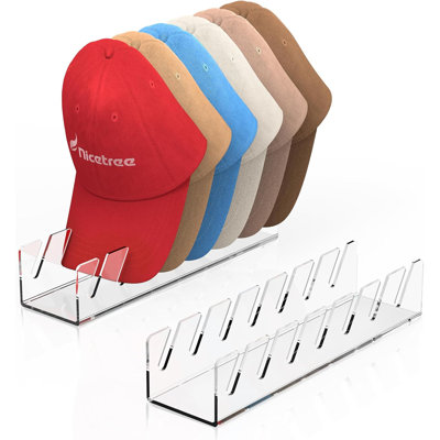 Hat Organizer for Baseball Caps, 2 Pcs No Install Acrylic Hat Racks for 14 Baseball Caps Storage