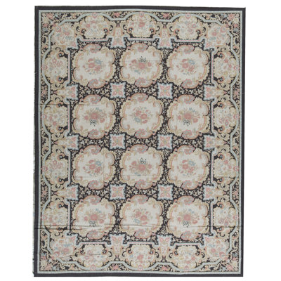 Hand-Knotted High-Quality Black and Beige Area Rug