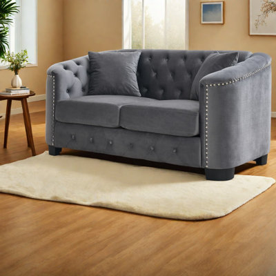 Ensemble de canapés Chesterfield en velours gris, 5 places, style moderne capitonné pour salon