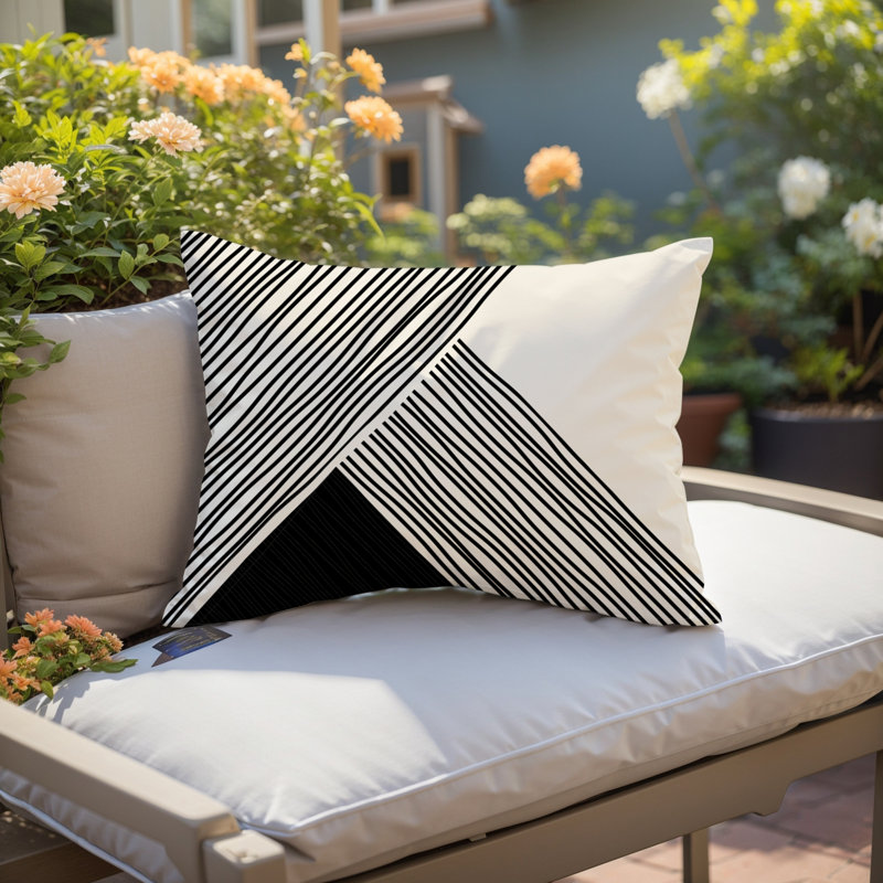 Cassie Abstract Outdoor Reversible Throw Pillow, 18" H x 25" W, Cream/Black
