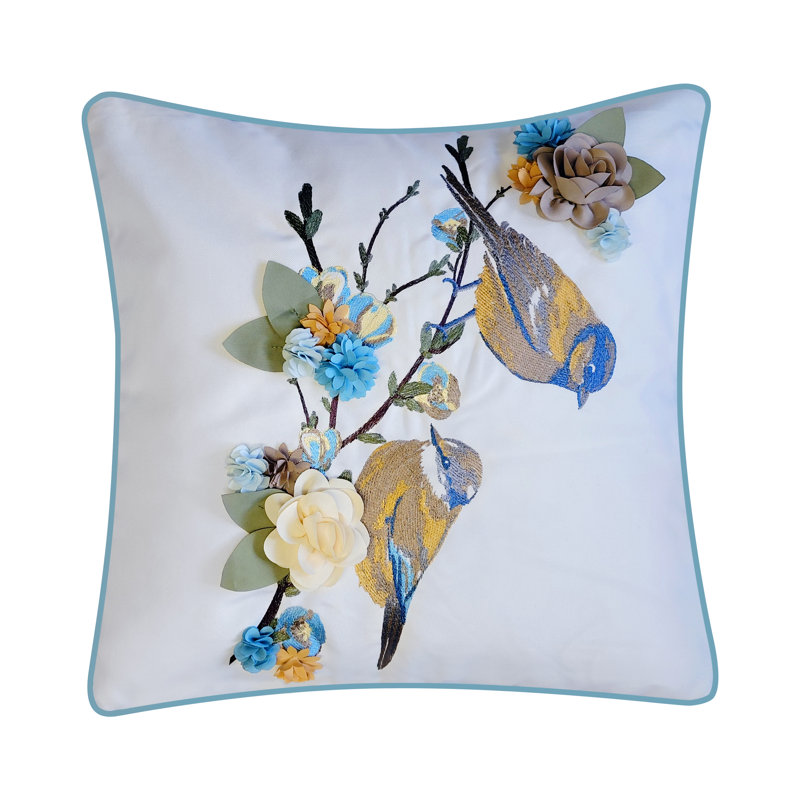 Embroidered Outdoor Reversible Throw Pillow
