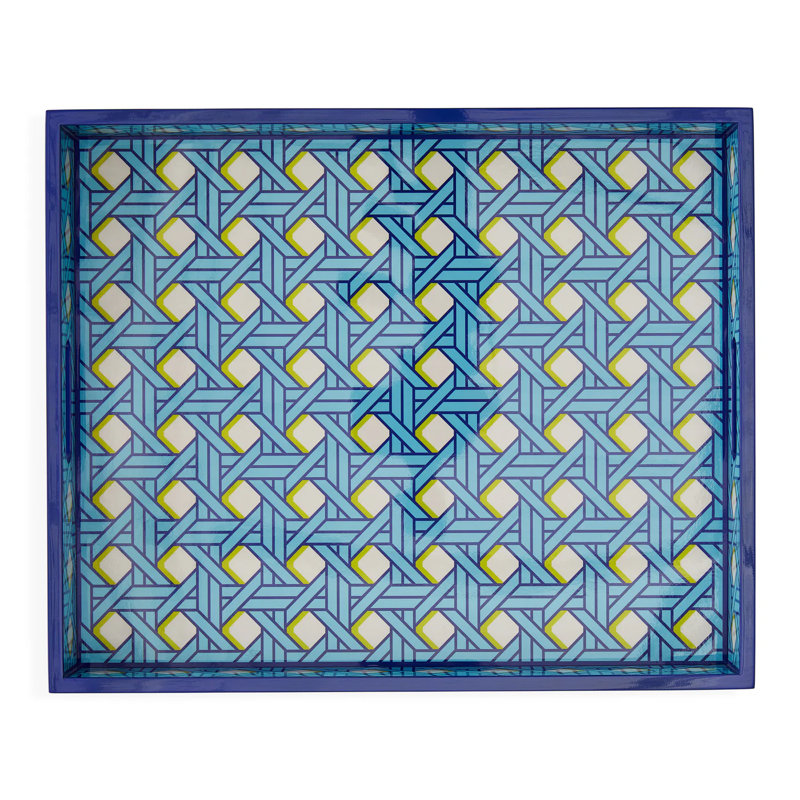 Blue/Green/White Resin Rectangle Decorative Tray