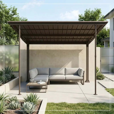 Pavillon de jardin extérieur 10 pi x 10 pi, pavillon en métal à toit rigide, abris autoportants avec toit en acier galvanisé, pavillon de patio robuste pour la cour et la terrasse, gris