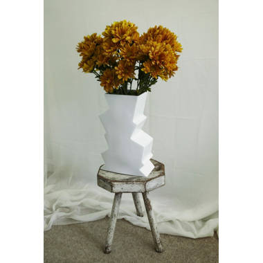 Contemporary White Ceramic Unique Geometric Shaped Table Vase Flower Holder Corrigan Studio