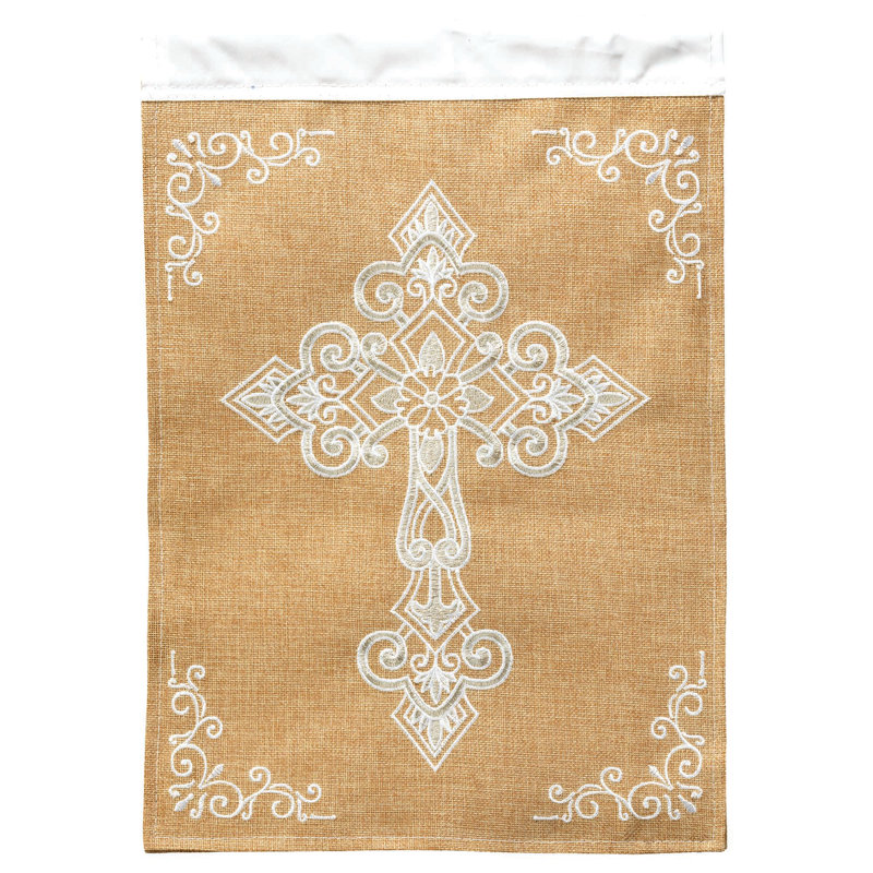 Drapeau de jardin en croix en toile de jute à 2 côtés en polyester 18 po x 13 po, H 42 po x l 29 po