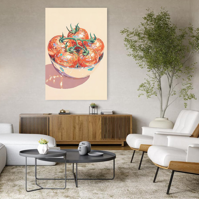 «Disco Tomato Still Life Elegant Modern Vibrant Fruit», art mural, H 48 po x l 32 po