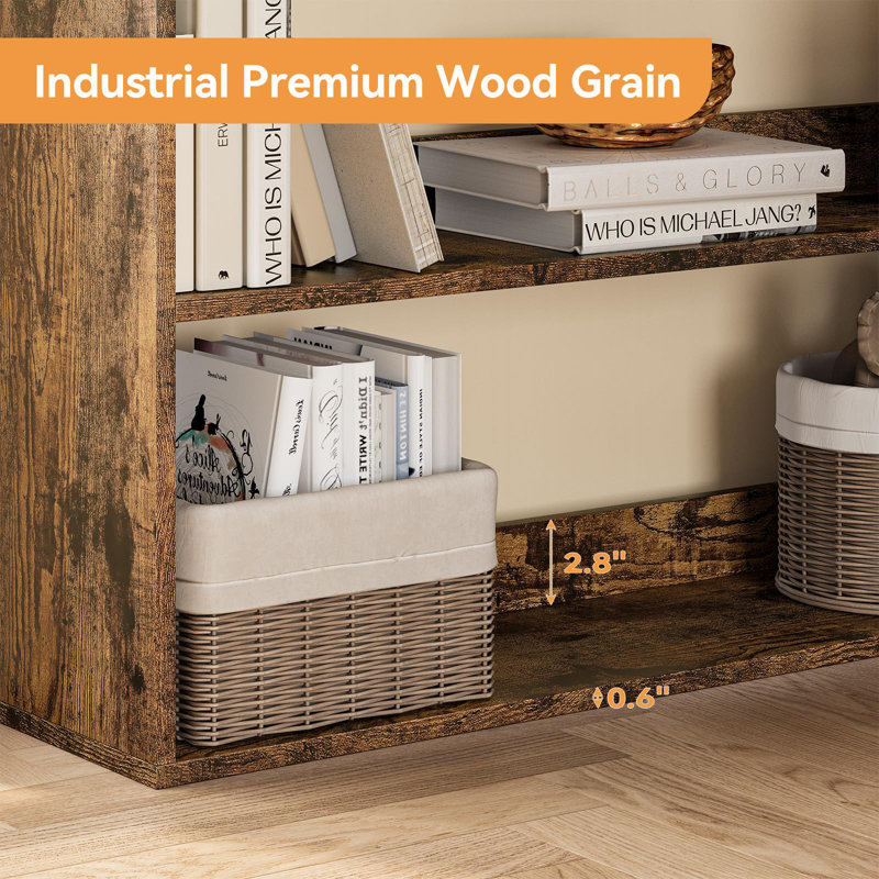 Corner Bookshelf, 6-Tier 71" Tall L-Shaped Wooden Bookcase with Baffles, Industrial Storage Display Shelf, Brown