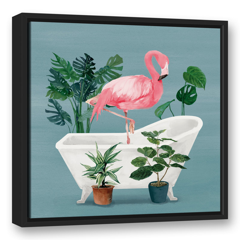 Flamant rose dans la baignoire, H 21,75 po x l 21,75 po x P 1,75 po