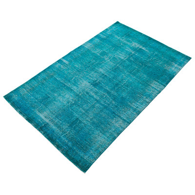 Tapis turquoise en laine noué à la main de conception unique 2000 pi 6 pi 2 po x 7 pi 9 po Oleeta