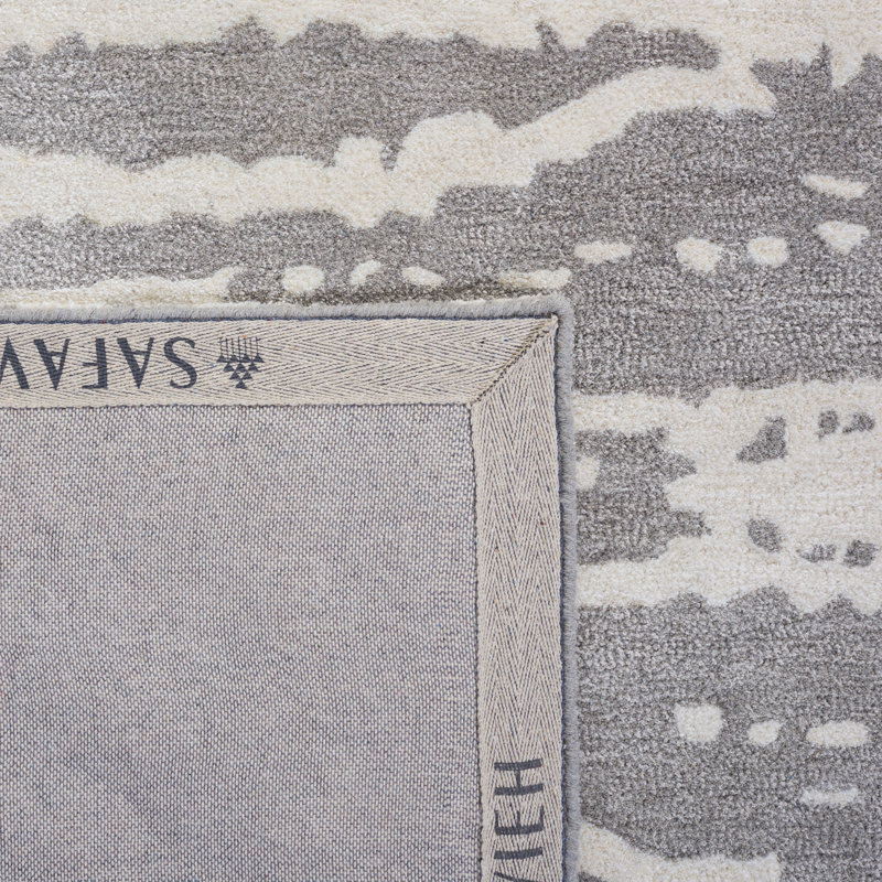 Tapis gris / ivoire en viscose / laine touffeté à la main Benny-Lee, Tapis de couloir 2 pi 6 po x 8 pi
