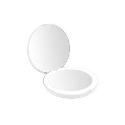  Portable White Makeup Mirror With LED Light - USB Rechargeable, 2X Magnification Compact Pocket Travel Vanity Mirror