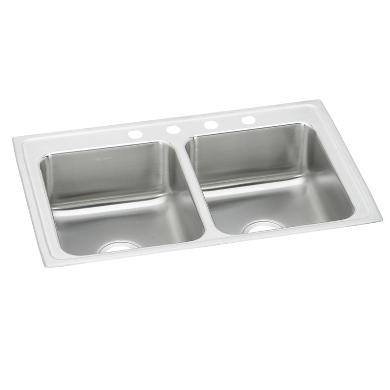 Lustertone 43" L x 22" W Double Basin Drop-in Kitchen Sink, MR2 hole