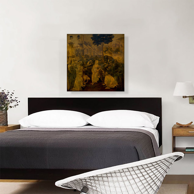 «Adoration of the Magi» par Leonardo Da Vinci - reproduction d'art sur toile tendue, H 26 po x l 26 po x P 0,75 po