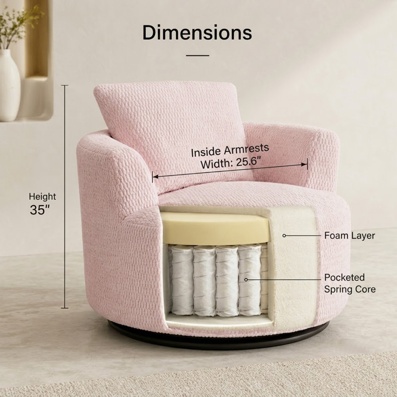 Fauteuil d'appoint pivotant à 360 ° Compression avec coussin, Pink