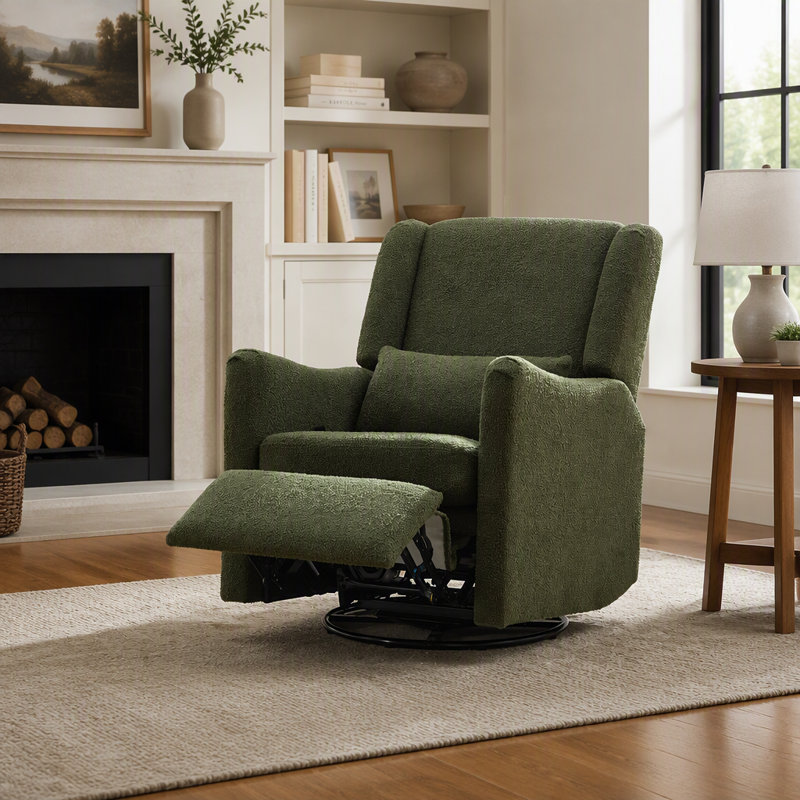Fauteuil inclinable à bascule pivotant à oreilles de 29,5 po de largeur, fauteuil oscillant en molleton pour chambre de bébé et salon, vert algue