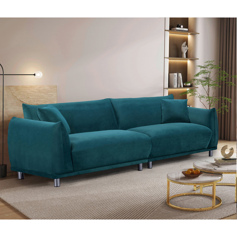 Jaquaveon 88'' Slipcovered Velvet Sofa, Greenish Blue Velvet