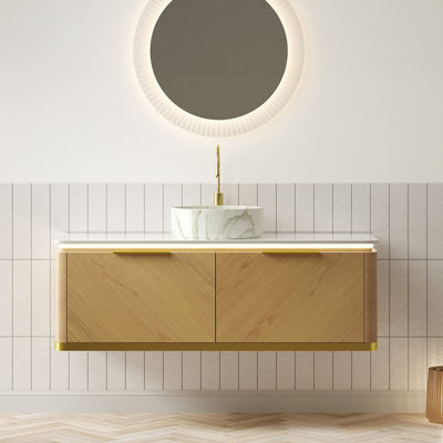 Meuble-lavabo flottant 48 po avec lavabo vasque, capteur à DEL, cuve en céramique et plateau en pierre frittée 48 po