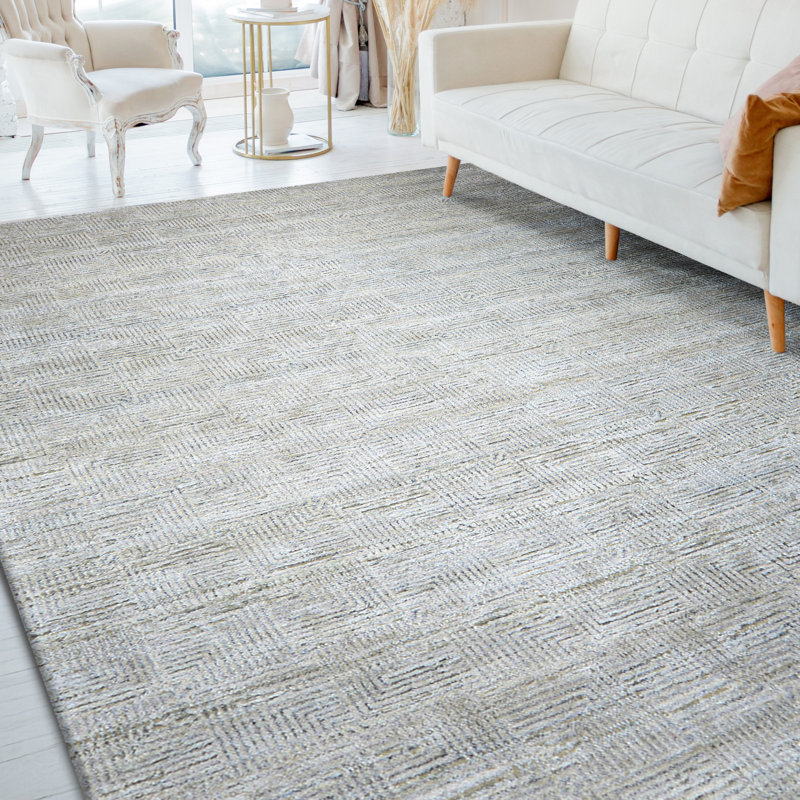 Hand Knotted Geometric Area Rug in Blue/Gray, Rectangle 12' x 15'