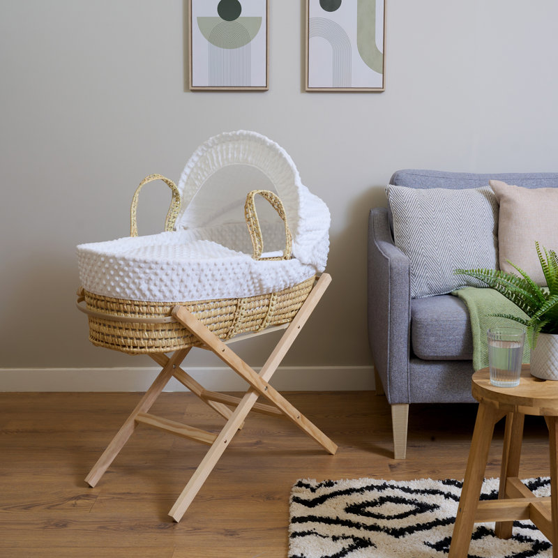 Dimple Palm Moses Basket, White