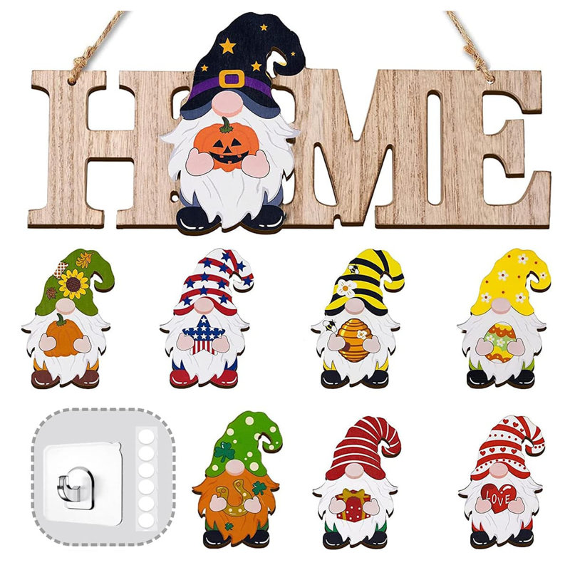 5" 3D Gnome Welcome Sign, 8PCS Magnetic Icons, Rustic Farmhouse Housewarming Gift Decor