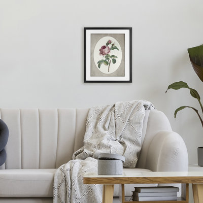 Vintage Rose within Oval Framed Print Under Glass, design by Lettered and Lined