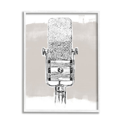 «Vintage Microphone Music Dessin On Wood» par June Erica Vess, impression