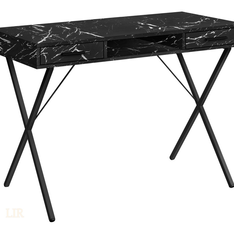 Contemporary Black Marble Look Computer Desk With Storage, Ideal For Home Office And Small Spaces