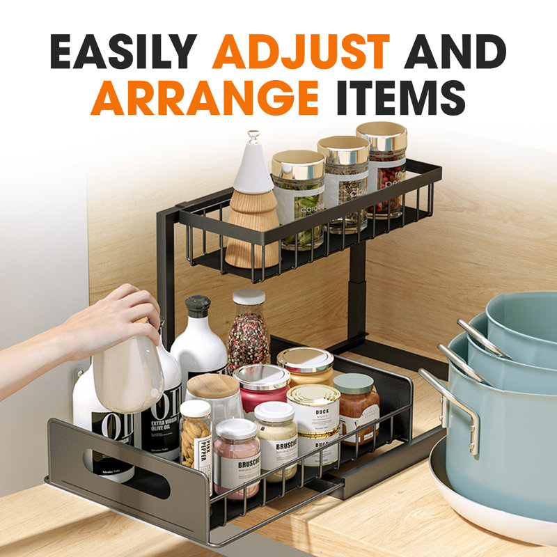 Heavy-Duty Black Metal 2-Tier Under Sink Storage Organizer