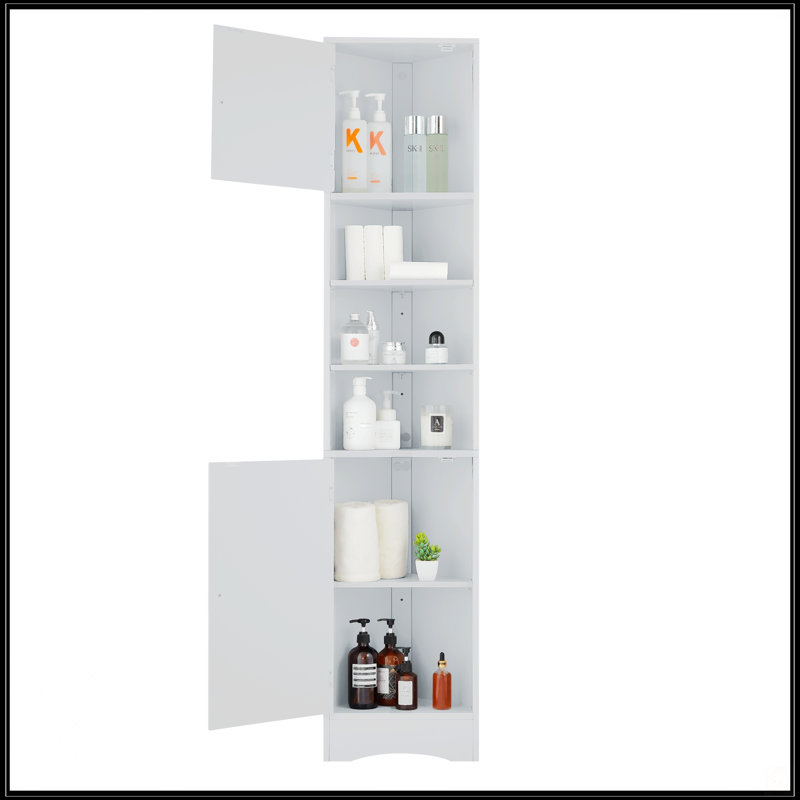 Armoire de rangement haute multifonctionnelle avec deux portes et tablettes réglables, Gris