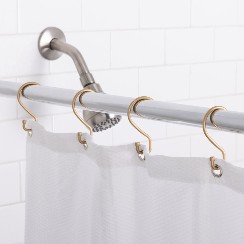 Satin Gold Metal S-Hook Shower Curtain Rings, 12 Pack