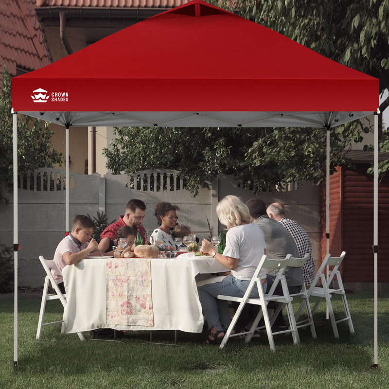 10 Ft. W x 10 Ft. D Metal Pop Up Canopy Tent with One Push Setup, Red