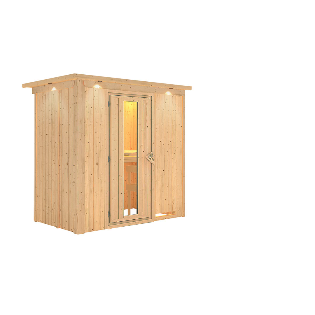 Sauna "Variado" mit Energiespartür und Kranz naturbelassen