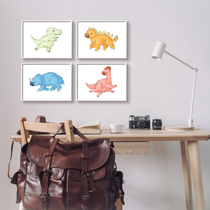 «Fun Baby Dinosaurs» par T-Rex, Cadre blanc, H 11 po x l 14 po