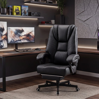 Faux Leather Ergonomic Executive Office Chair Computer Chair with Footrest(Black)