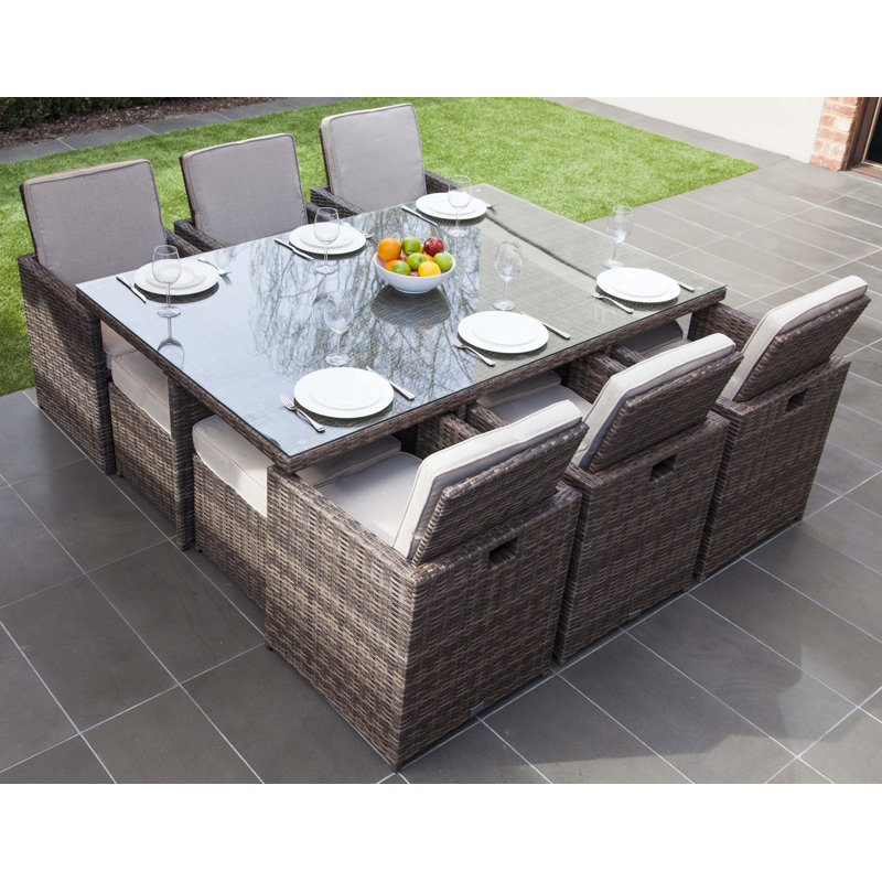 Rivoli 6 - Person Wicker Patio Dining Set with Rectangular Table , Cushions Included, Brown