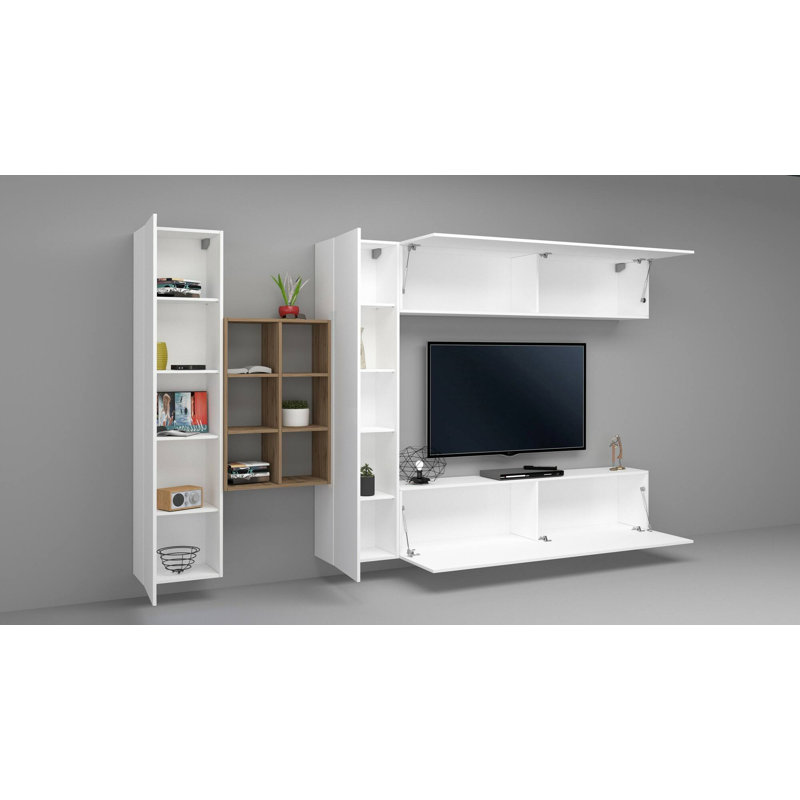 Mikaiah Rectangle Accent Cabinet, Glossy White/Maple