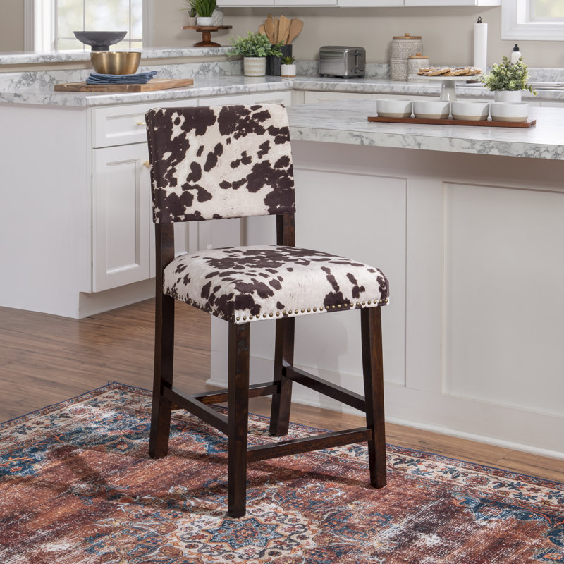Kias Upholstered Nailhead Trim Counter and Bar Stool, Counter Stool (24" Seat Height), Ivory/Brown