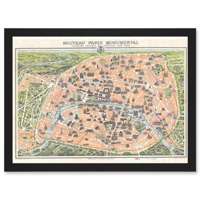 Antique Garnier Paris Tourist City Map 1 Piece Single Picture Frame Wall Art