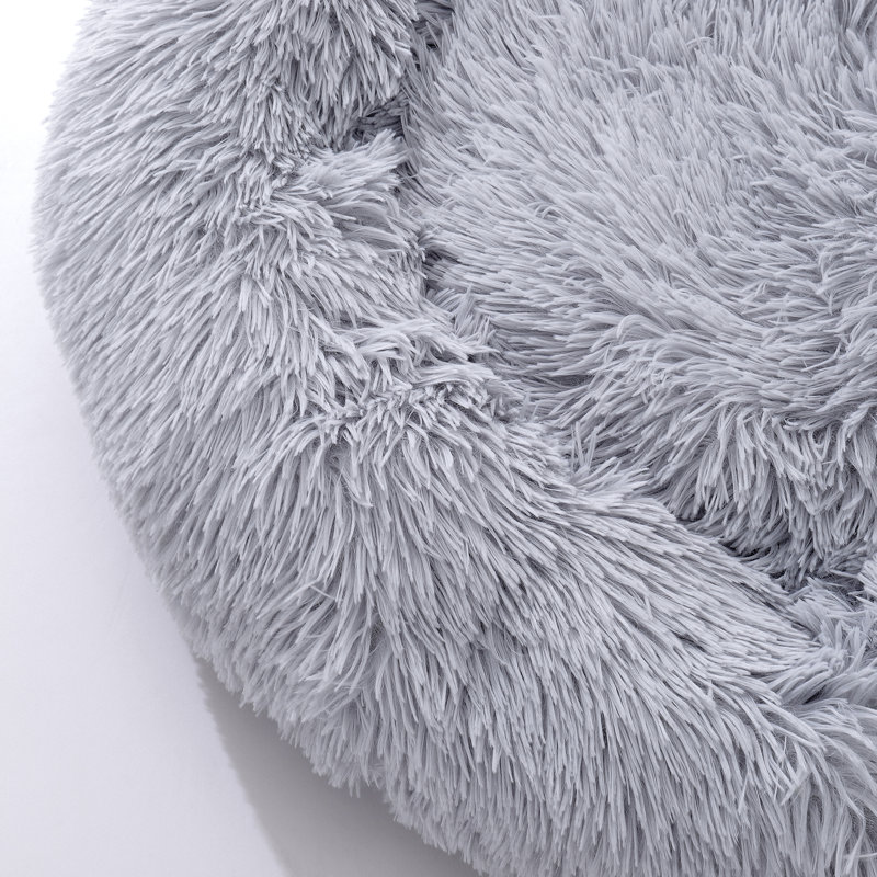 Almaguer Calming Round Donut Plush Dog Cuddler Bed, Grey, Small (50cm W x 50cm D)