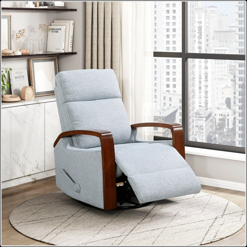 Luxurious Swivel Glider Reclining Chair With Boucle Fabric, Comfortable Wooden Arms For Living Room And Nursery