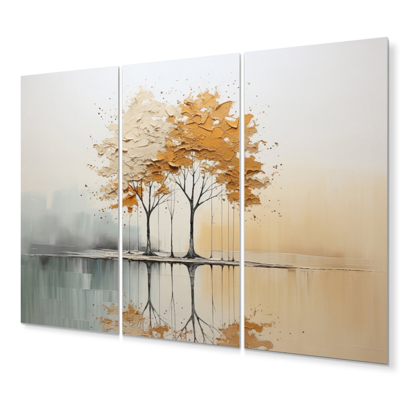 Minimalisme jaune arbre solitude I - ensemble de décoration murale arbres paysage