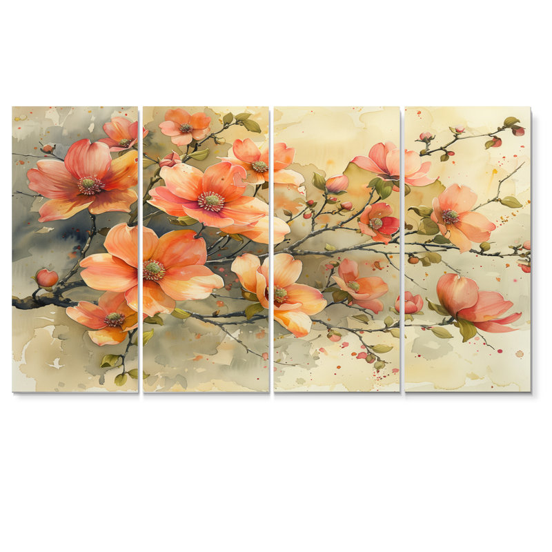 «Pink Beige Summer Breeze Dogwood II», ensemble d'art sur toile cornouiller, H 28 po x l 48 po