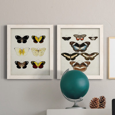 «Vintage Butterflies I», ensemble de 2 reproductions d'art sur toile