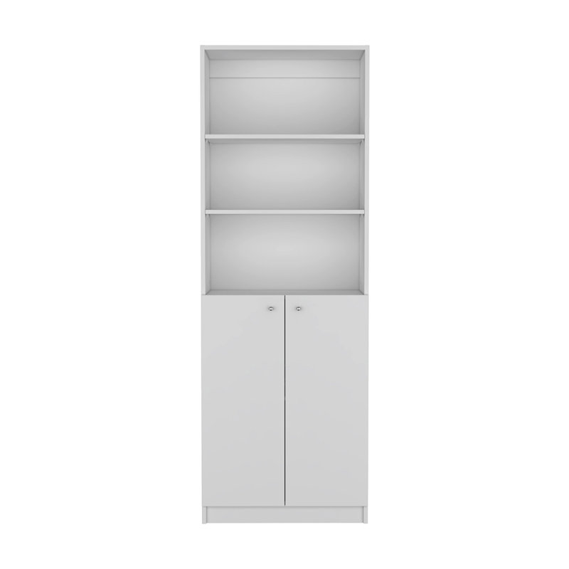 Bibliothèque Home 2 portes, unité de rangement moderne avec portes doubles et tablettes à plusieurs niveaux - Bureau, Blanc