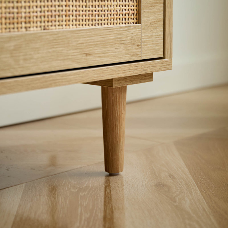 Aimara 51" Rattan 6 Drawer Dresser for Bedroom, Boho Wood Dresser with Gold Handles & Wood Legs