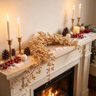 Décorations de Noël Guirlande de baies de Noël en rotin artificiel Guirlande de baies Chaîne de baies pour cheminée Couronne de sapin de Noël Décoration de Noël