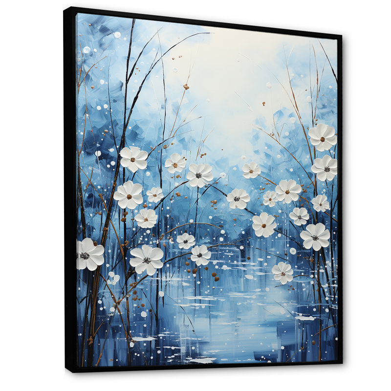 Winters Flowers Embrace Pointillism - impression, H 32 po x l 16 po x P 1 po, Cadre flottant noir