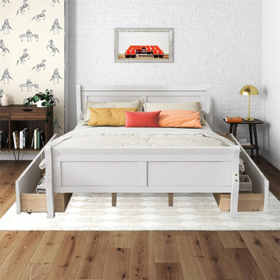 Alizia Wood Platform Bed, 4 Drawers, Streamlined Head & Footboard,White 